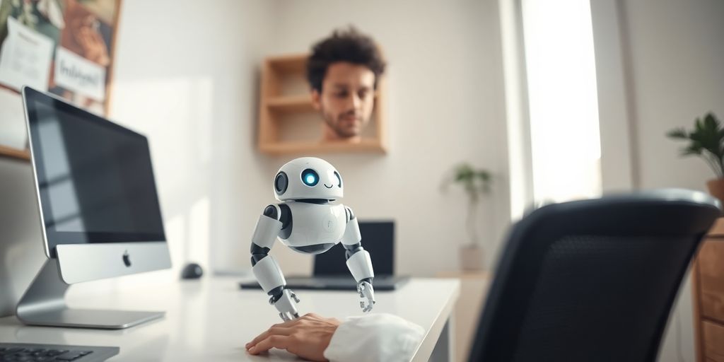 Ein kleiner Unternehmensmitarbeiter, der einen Roboterarm bedient.
