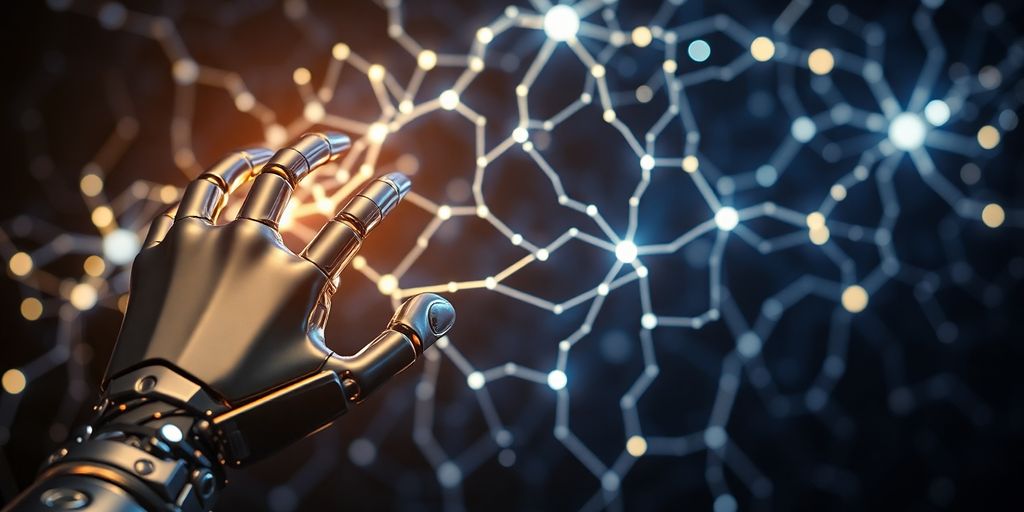 Roboterhände interagieren mit leuchtenden neuronalen Verbindungen