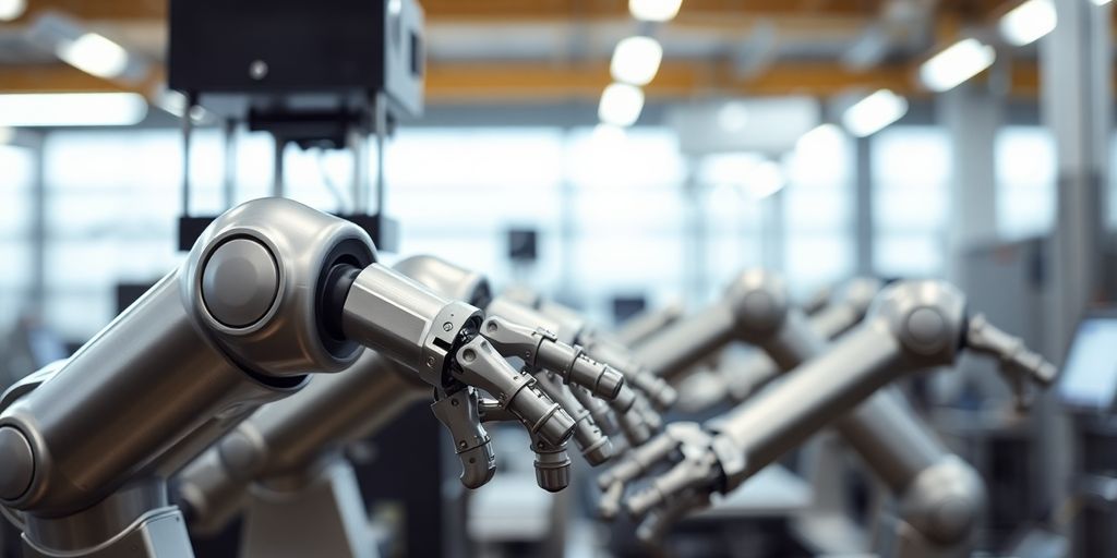 Roboterarme in einer Fabrik produzieren ein Produkt