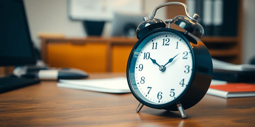 Uhr in Bewegung auf Schreibtisch