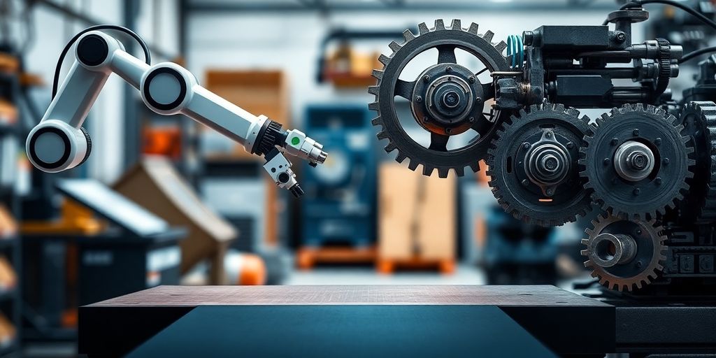 Roboter und Zahnräder im Wettstreit
